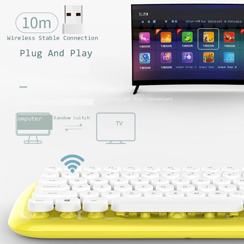 Jelly Comb-Conjunto de teclado y ratón inalámbricos para ordenador portátil, escritorio, teclado, ratón, peine, botón redondo