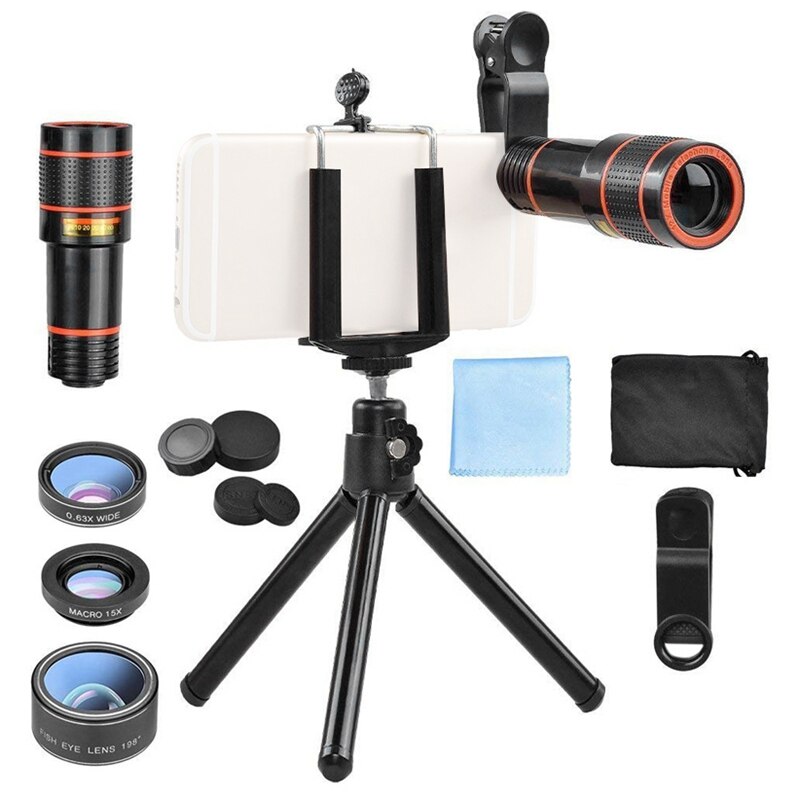 Camera Kit 12X Zoom Lens Voor Smartphone Telescoop Camera Lente Telefoon Telescoop Fisheye Macro Lens Statief Clip