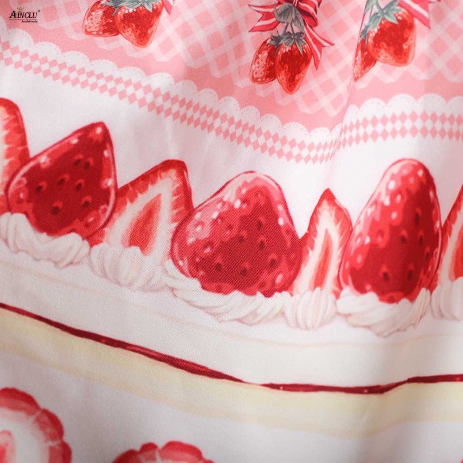 Kvinners kjæreste jordbærtrykte lolitaskjørt rosa polyester blondere prinsessefest fersk lolita puffskjørt