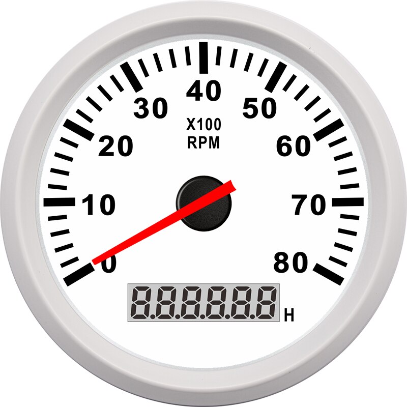 85mm omdrejningstæller til påhængsmotor 8000 omdrejninger pr. minut motorcykel omdrejningstalmåler timesmåler 12v omdrejningstal motorcykel omdrejningstæller rød baggrundsbelysning: Hvid -8kl omdr./min