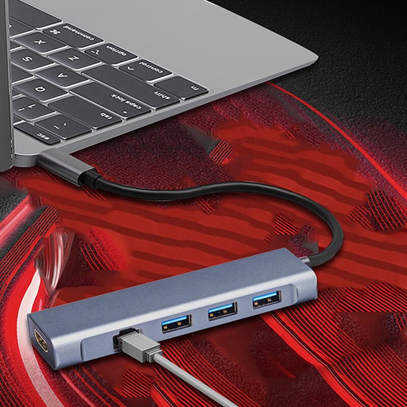 Usb c-keskitin usb-tyypin c-sovittimen telakointiasema, jossa 4k hdmi pd lataus gigabit ethernet usb 3.0 porttia varten