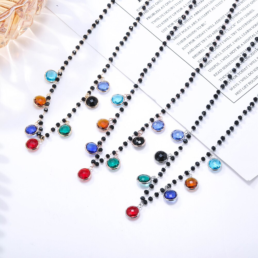 Kleurrijke Zirconia Ketting Voor Vrouwen Kleur Zwart Kralen Bohemen Choker Ketting Cadeau Voor Moeder Vrouwelijke Sieraden