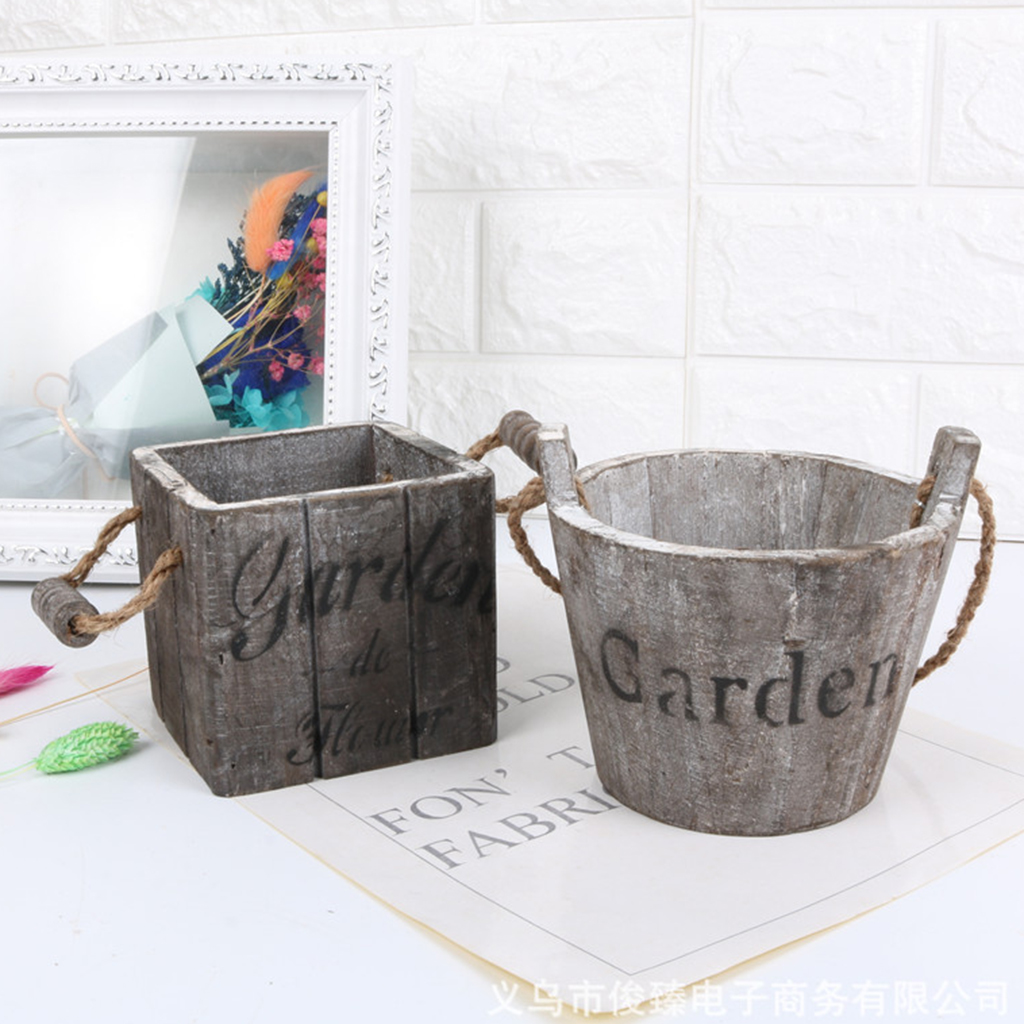 Vintage retro træ tønde planter vintage blomsterpotter, rustik plante tønde