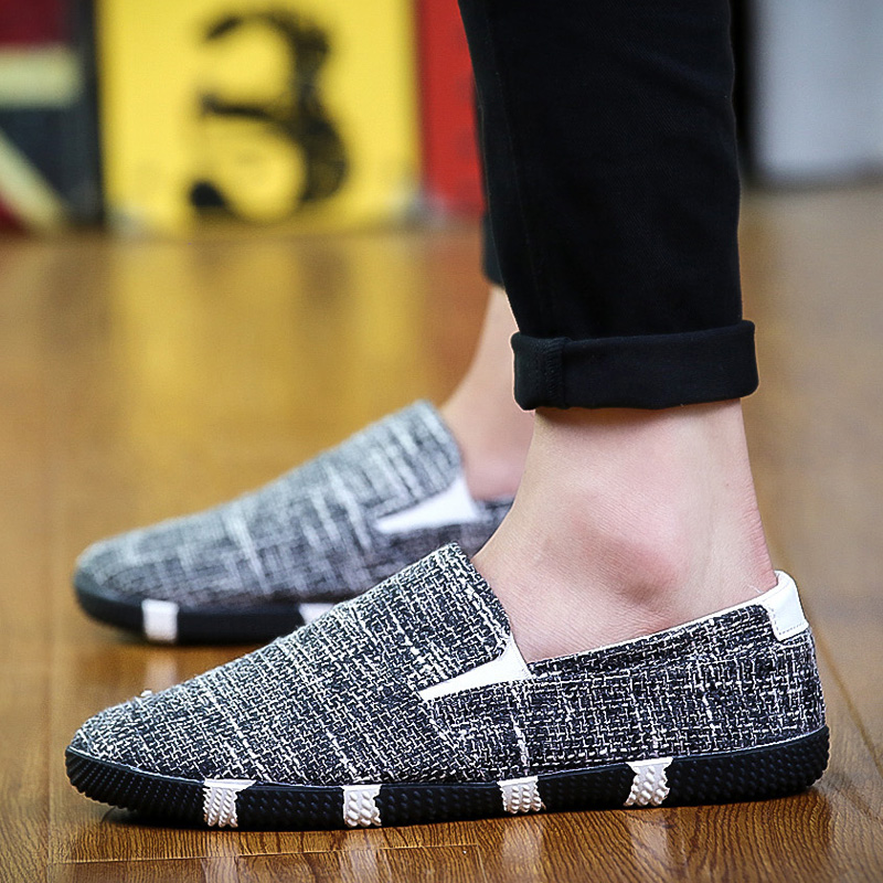 Andningsbara sommarskor herr linne hampa slip-on kör mockasin mjuk bekväma herr sneakers halkfria loafers herr skor casual: Svart / 40