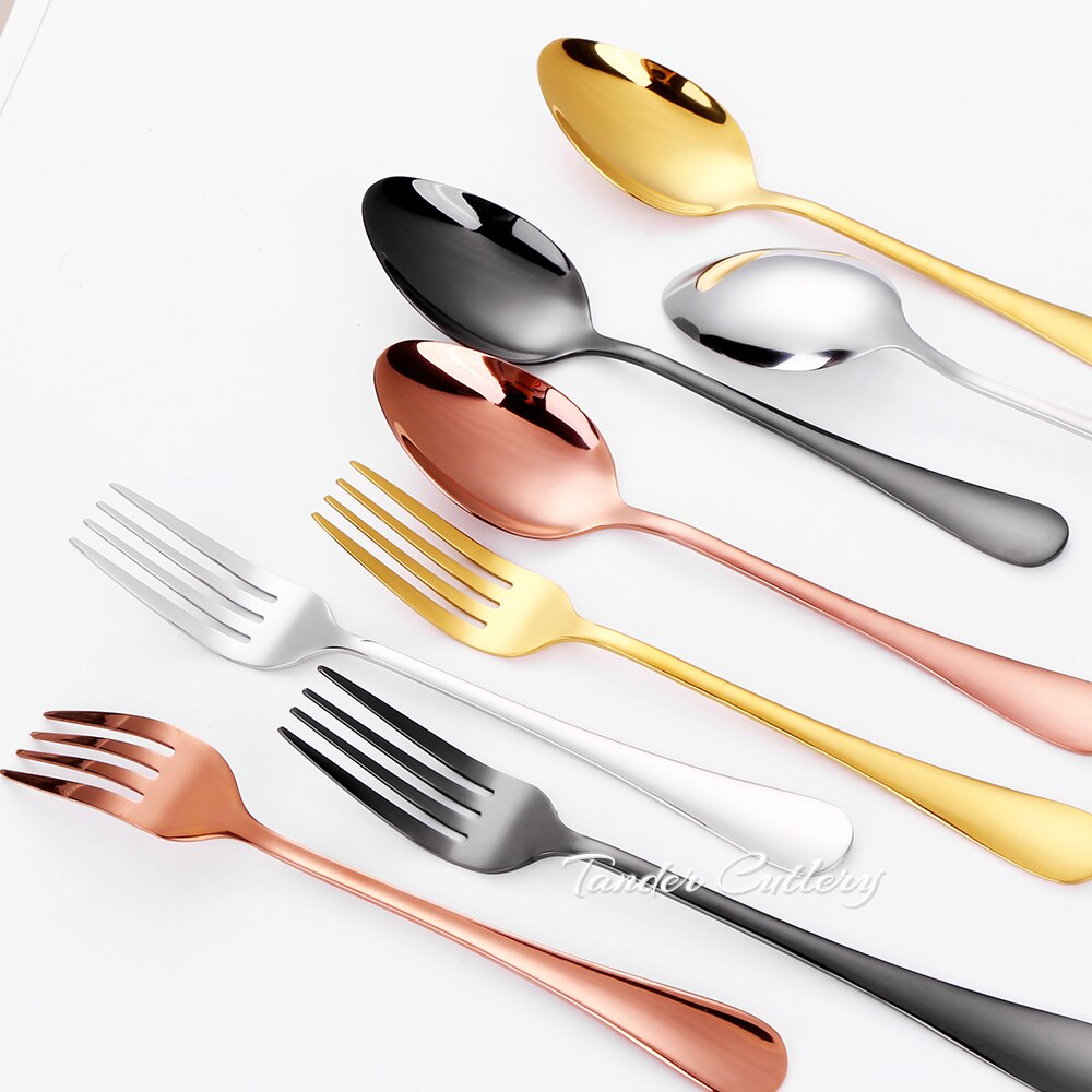 8/12/16/20PCS Couverts en Or Noir Vaisselle Vaisselle En Acier Inoxydable Miroir Couteau Fourchette Cuillère Couverts Pour La Cuisine À Domicile