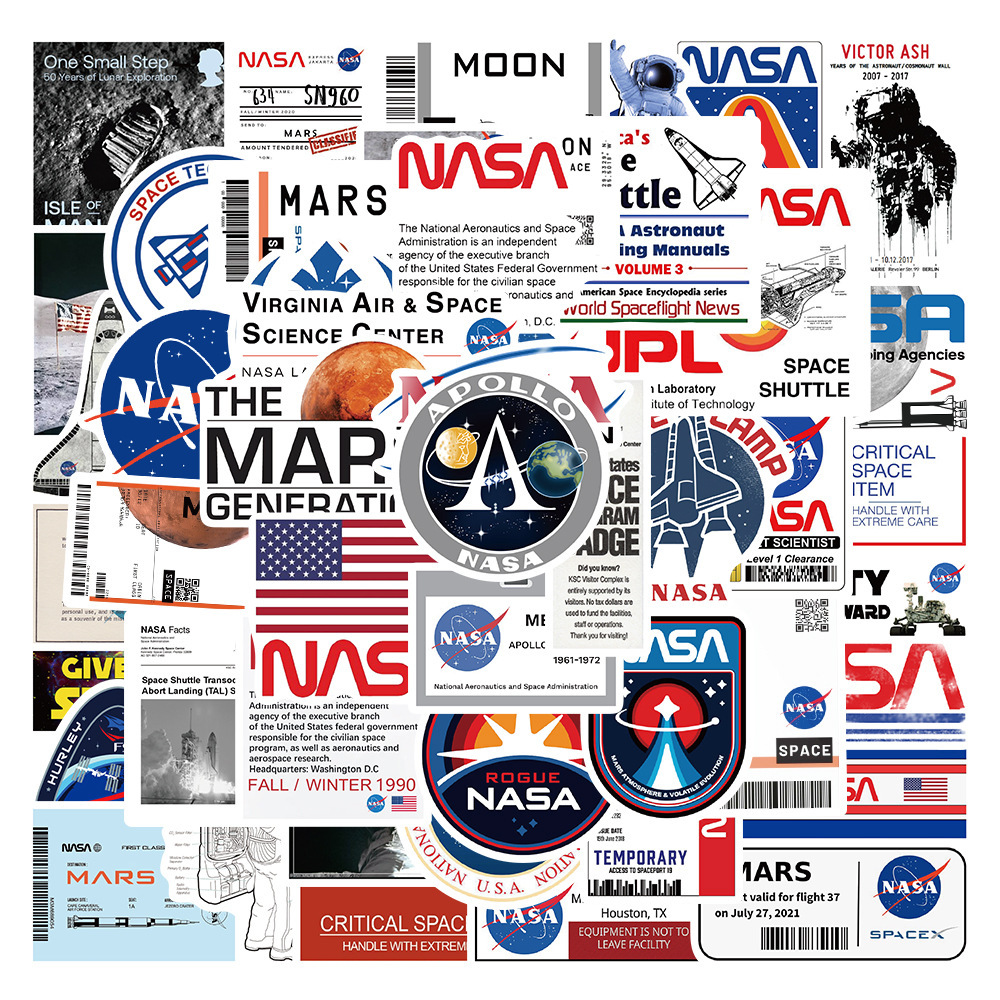 50PCS NASA Stickers Spaceship Decals For Phone Laptop Suitcase Notebook Skateboard Waterproof Sticker