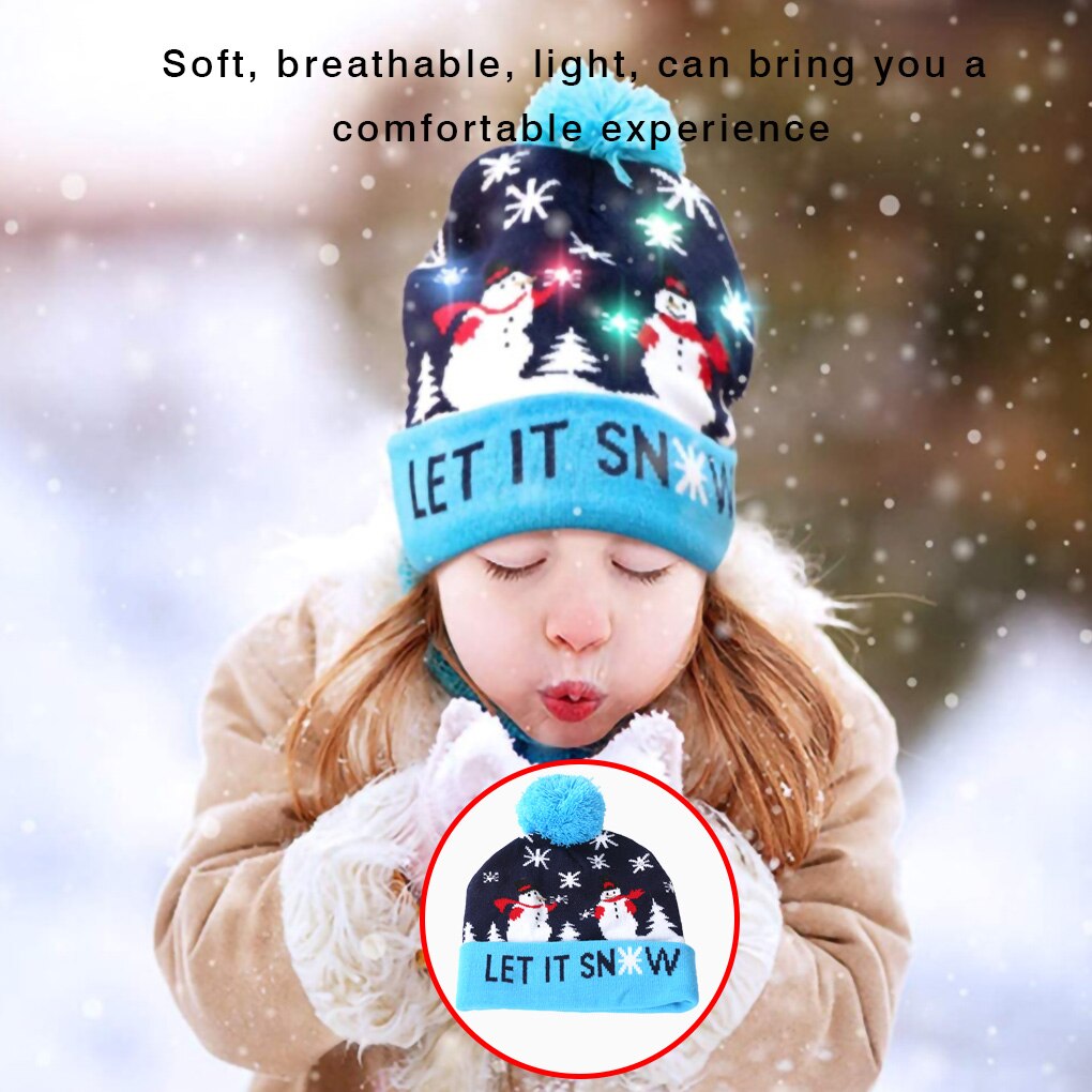 Led julehue sweater strik beanie julelys strikket hue jul til børn julepynt