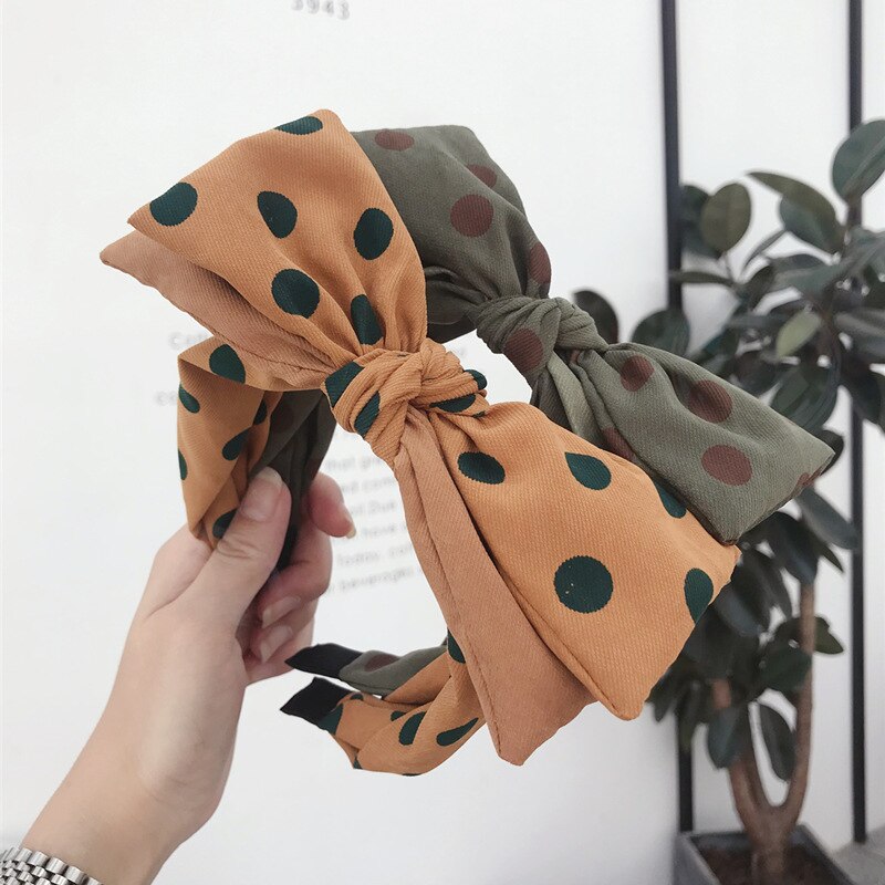 South Korea Style Autumn And Winter Flannel Polka Dot Contrast Color Double Layer Bow Large Rims Hair Bands Headband Pressur