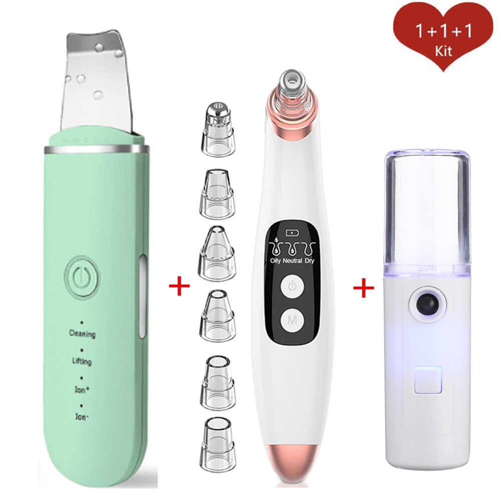 Ultrasonic Skin Scrubber Facial Peeling Pore Cleaner Exfoliator Face Blackhead Remover Spa Nano Sparyer Steamer: Set 10