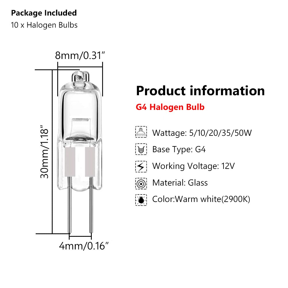 10Pcs Ultra Lage Prijs G4 12V 20W Halogeen Lamp G4 12V 5W / 10W / 20W / 35W / 50W Lamp Geplaatst Kralen Kristallen Lamp Halogeenlamp