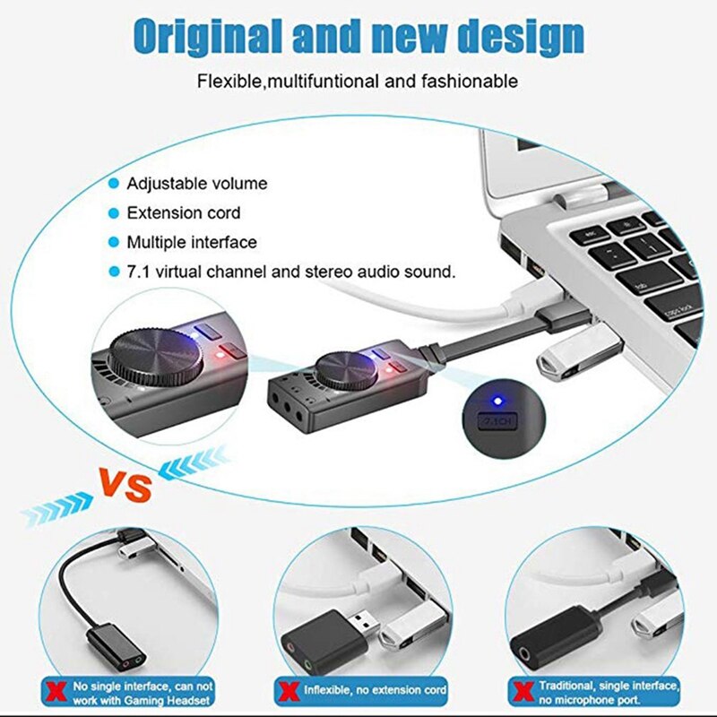 7.1ch externe usb-geluidskaarten 3.5mm microfoons headset 2 in 1 o converter met instelbaar volume usb-geluidskaart