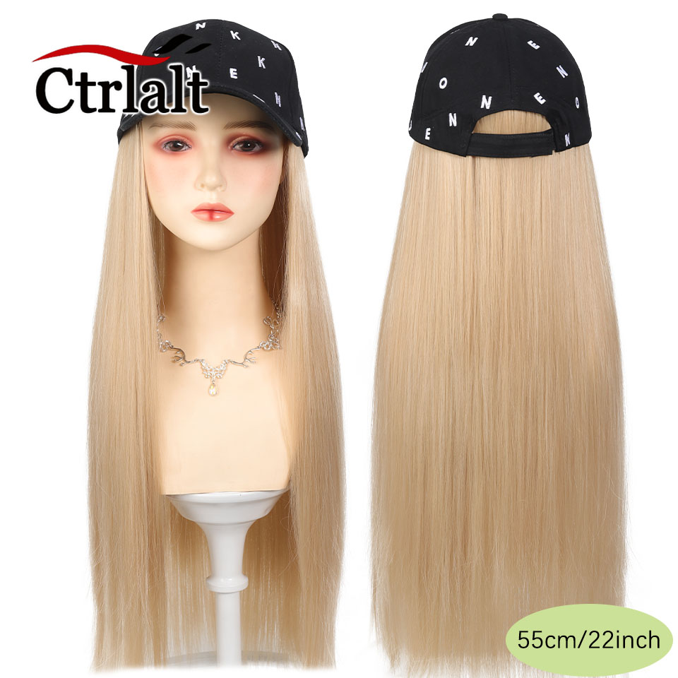 Casquette de Baseball longue et droite, perruque synthétique avec Extensions de cheveux pour femmes, chapeau réglable avec perruque attachée, postiche longue: # 99J