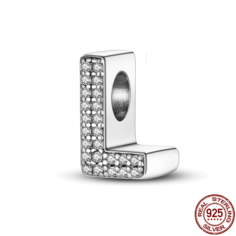 26 A-Z Alphabet perles 925 en argent Sterling lettre d'amour breloque ajustement Original Pandach bracelet à breloques Bracelet CZ Zircon perle bijoux: Argent
