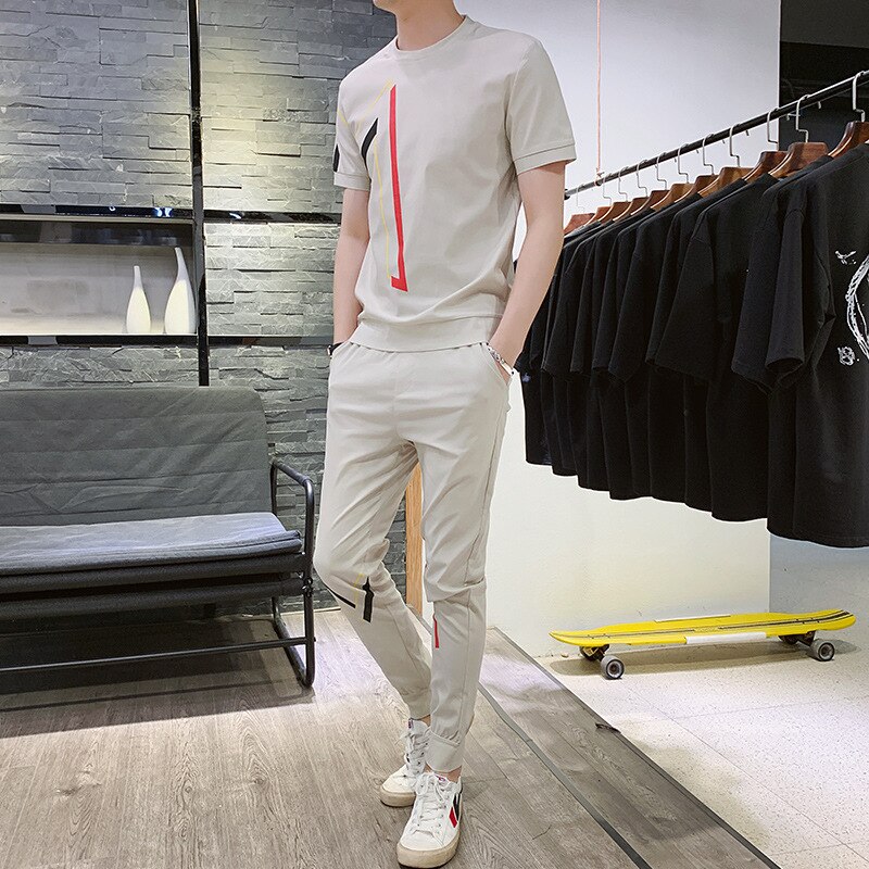 Zomer Best Verkopende Producten Mannen Casual Sport Pak Jeugd Casual Printing Korte Mouwen T-shirt Broek trendy Pak