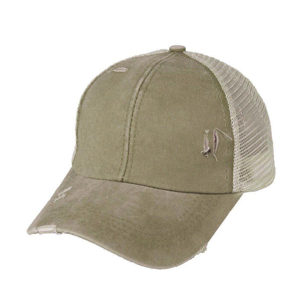 Ponytail Baseball Cap Messy Bun Hats For Women Washed Cotton Snapback Caps Ladies Casual Summer Sun Visor Outdoor Hat: Khaki
