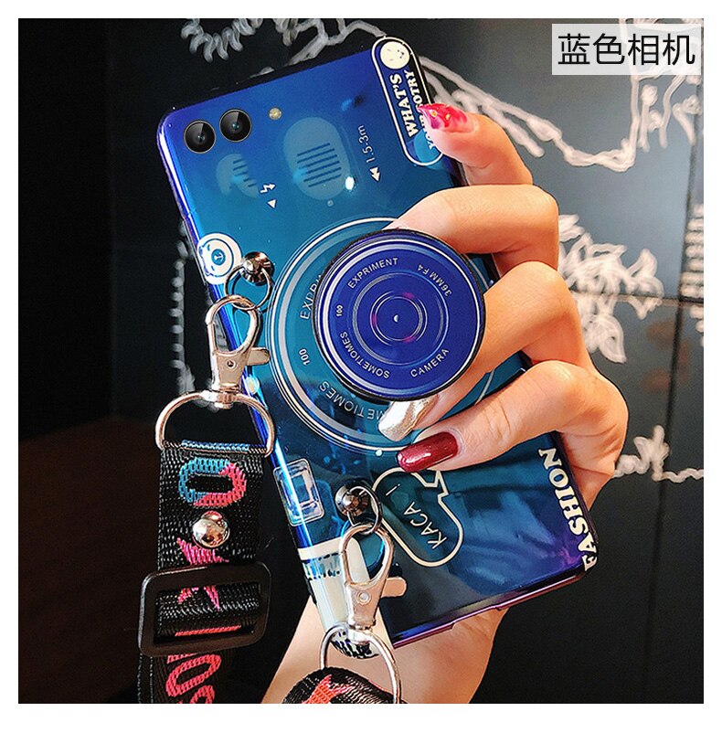POCO X3 fallen retro 3D Kamera Telefon fallen Für Xiaomi POCO X3 NFC Silikon Weiche Rückseitige Abdeckung Mit Gurt Fundas: POCO X3 NFC / dunkel Blau
