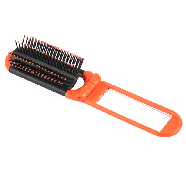 Peigne à cheveux de voyage , Portable et pliable, avec miroir, format de poche Compact, portefeuille, outils de coiffure: Orange