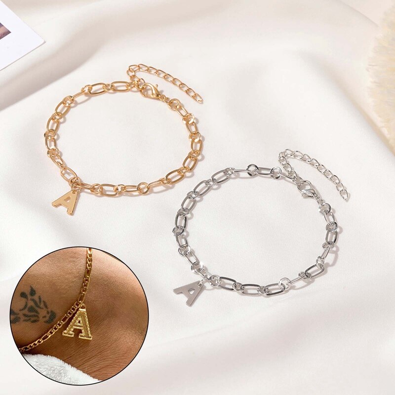 Crystal Letter Anklets Bracelet for Women An Alphabet Anklets Female Gold Color Leg Foot Chain Boho Jewelry