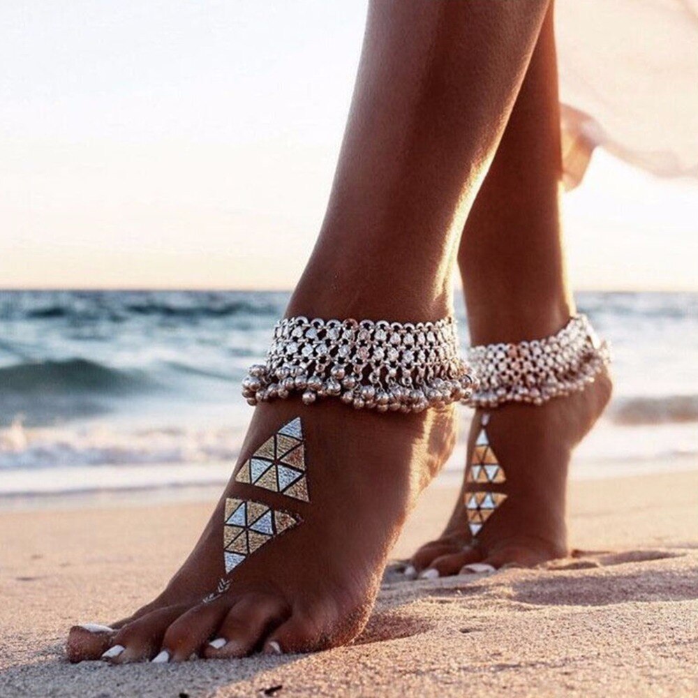 1 Pcs Mode Sexy Vintage Enkelband Chain Veel Bell Kralen Enkelband Foot Sieraden Voor Vrouwen Barefoot Sandal