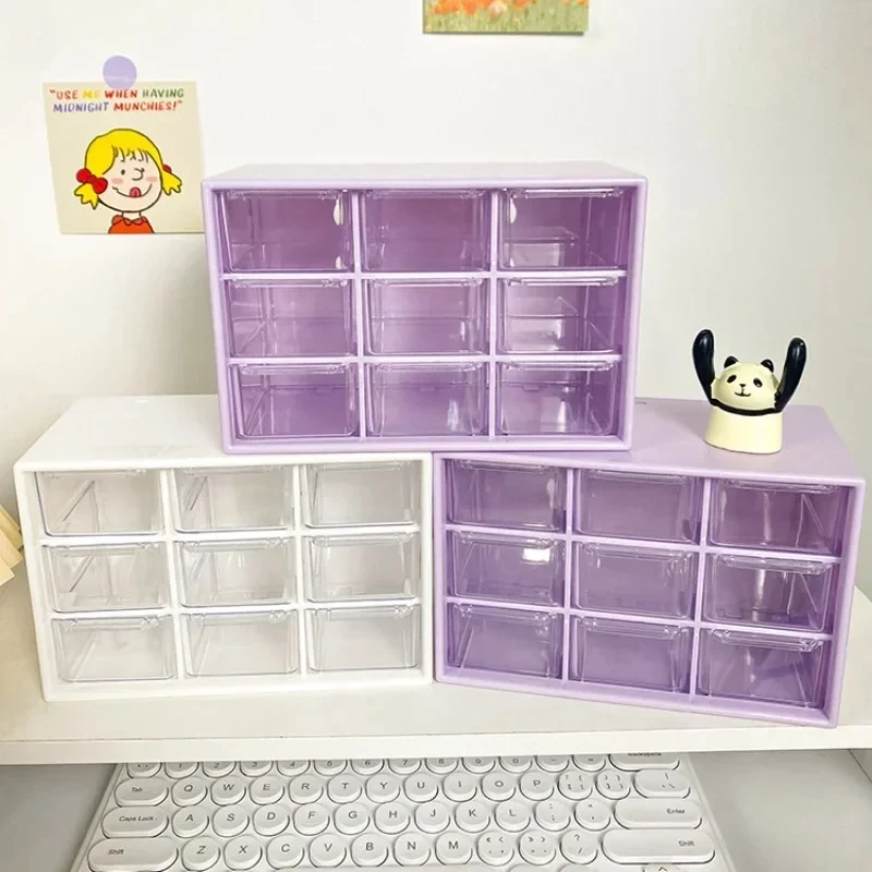 9 Grid drawer organizer Transparent Small Drawer Partitioned Student Desk Wall-mounted Sundries Storage Box Cute