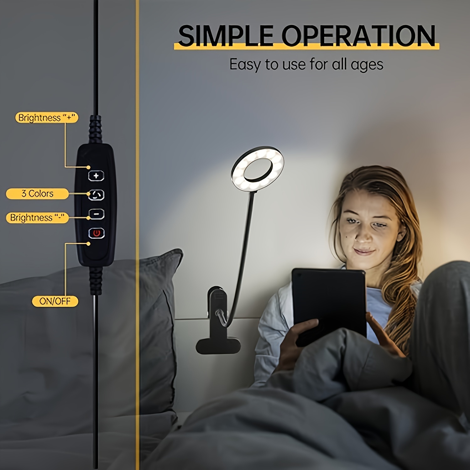 Flexibele zwanenhals ronde boeklamp Nachtlampje Boeklicht LED-leeslamp met klem 3 kleuren 23 led-kralen