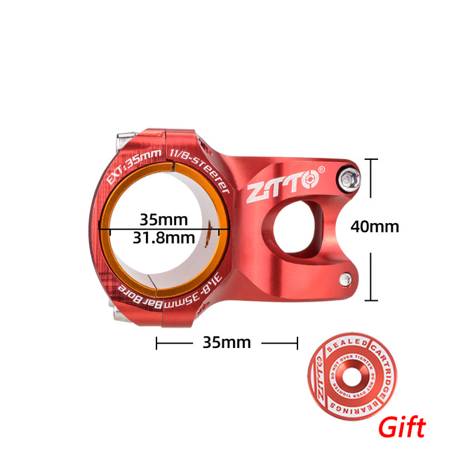 ZTTO Mountain Bike 50mm Stem CNC 35mm 31.8mm Handlebar Bicycle ultralight 0 ° Rise DH AM Stem Enduro 28.6mm bike steering wheel: 35mm red