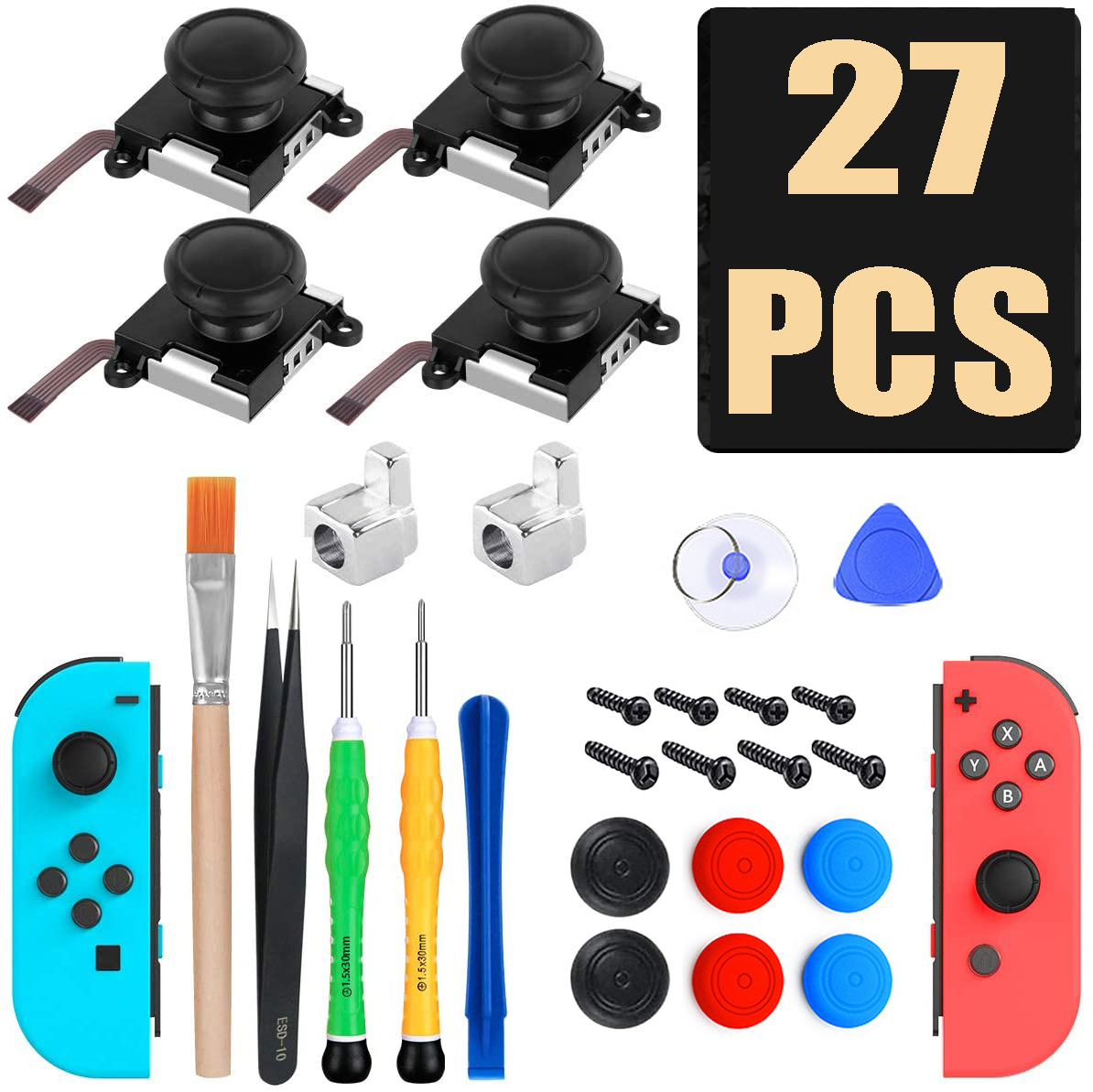 Kit de reparación de repuesto de Joystick NS Joycon 28 en 1, hebillas de Metal deslizantes izquierda y derecha para Nintendo Switch Lite/accesorios Oled: Rojo