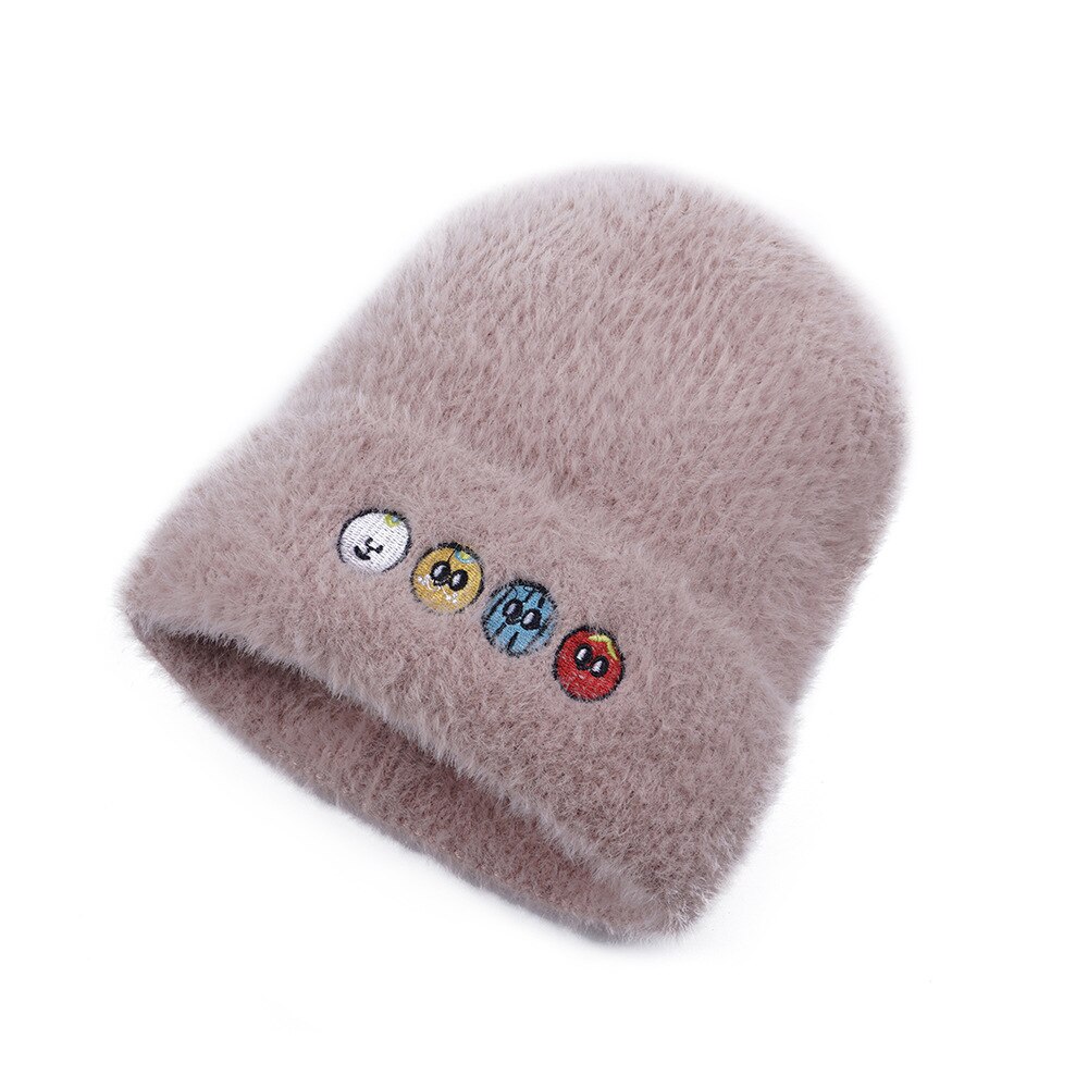 Zimowy nowy wełniany czapka walcowana krawędź spiczasta czapka robiona na drutach norek sierść królika zagęszczona ciepła wełna czapka: Różowy