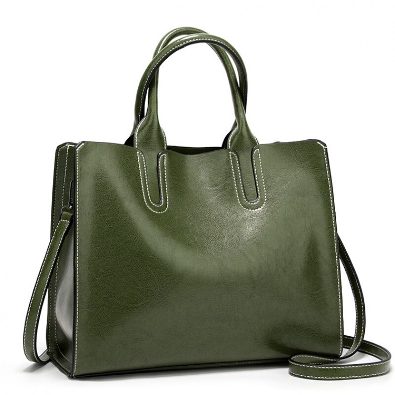 PU Leather Handbags Women Big Bag Ladies Shoulder Messenger Bag Female Bags Large Capacity Casual Totes Woman Bags: White Line Green
