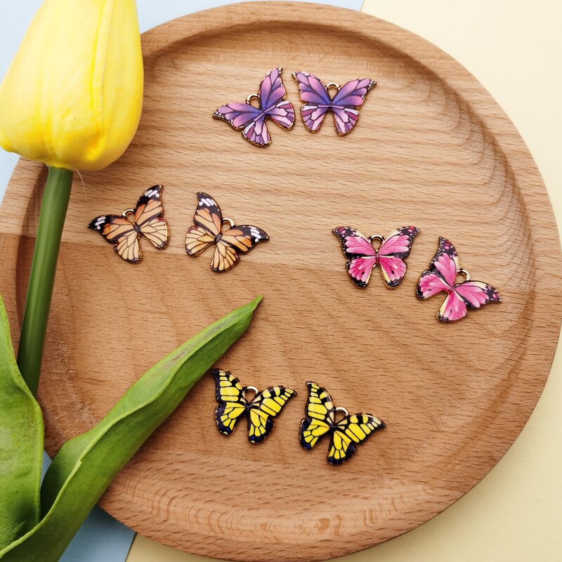 10 pièces en alliage papillon pendentifs émail coloré papillon breloques petits animaux trouvailles bijoux à bricoler soi-même boucle d'oreille accessoires fournitures