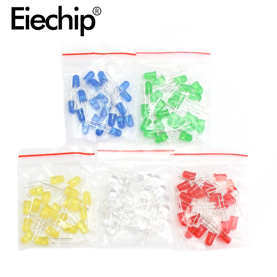 100Pcs F5 5MM LED Diode Light Red/Yellow/Blue/White/Green Led diode Assorted Kit 5mm leds light-emitting electronic diy set