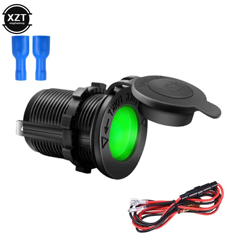 12V 120W Motorcycle Car Boat Tractor Accessory Waterproof Cigarette Lighter Power Socket LED Plug Outlet Charging Mobile phone: Green with cable