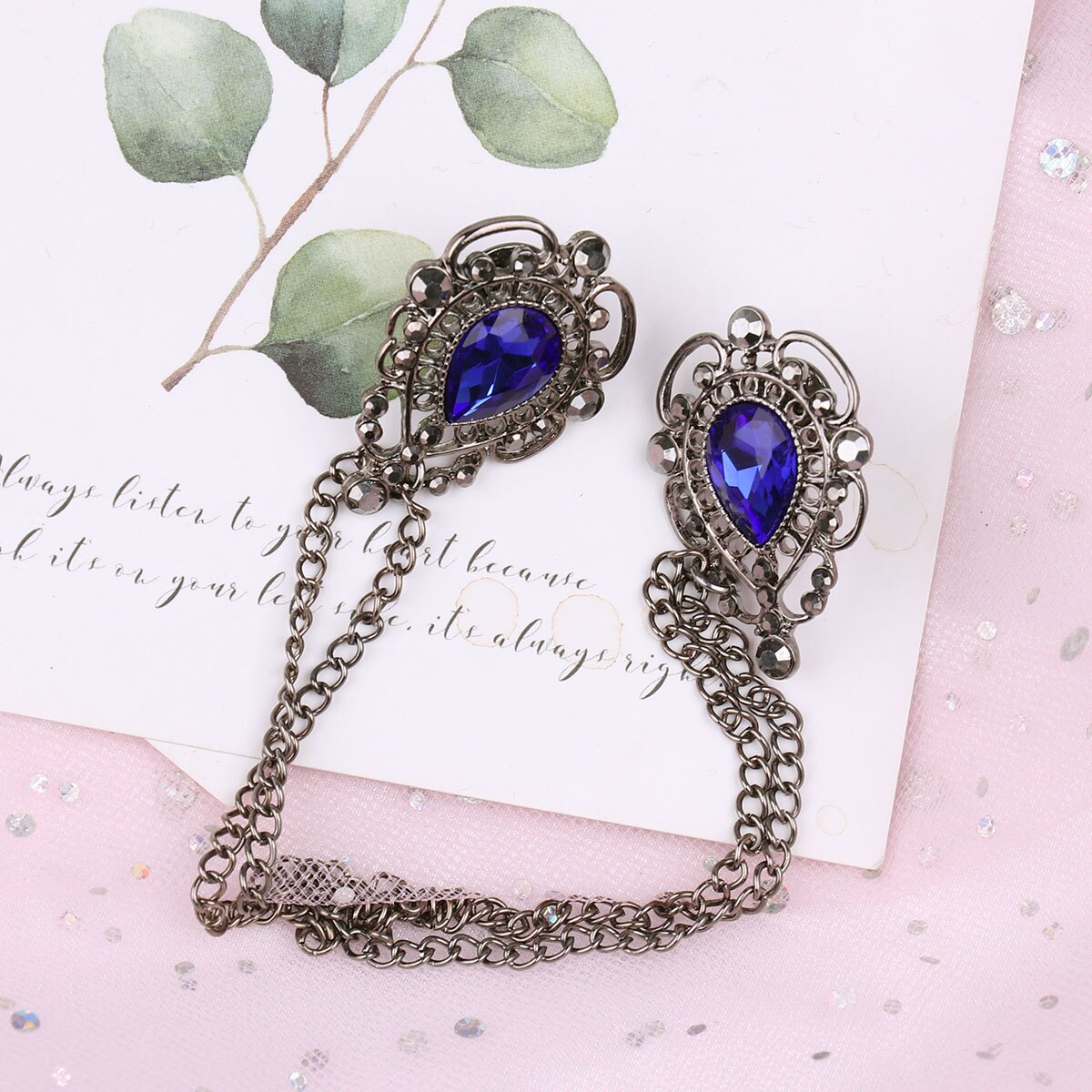 Antique rétro broche broche 4 Styles broche en métal pour Cape/Cape fermoir pull châle chaîne Clips vêtements bijoux décoration: Rhinestone Blue