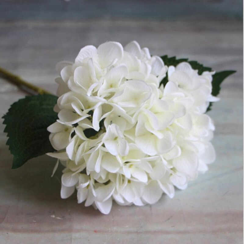Kunstige hortensia blomster enkelt bryllup hortensia kunstige blomster silke blomst buer jul hjem dekorative blomster: Hvid