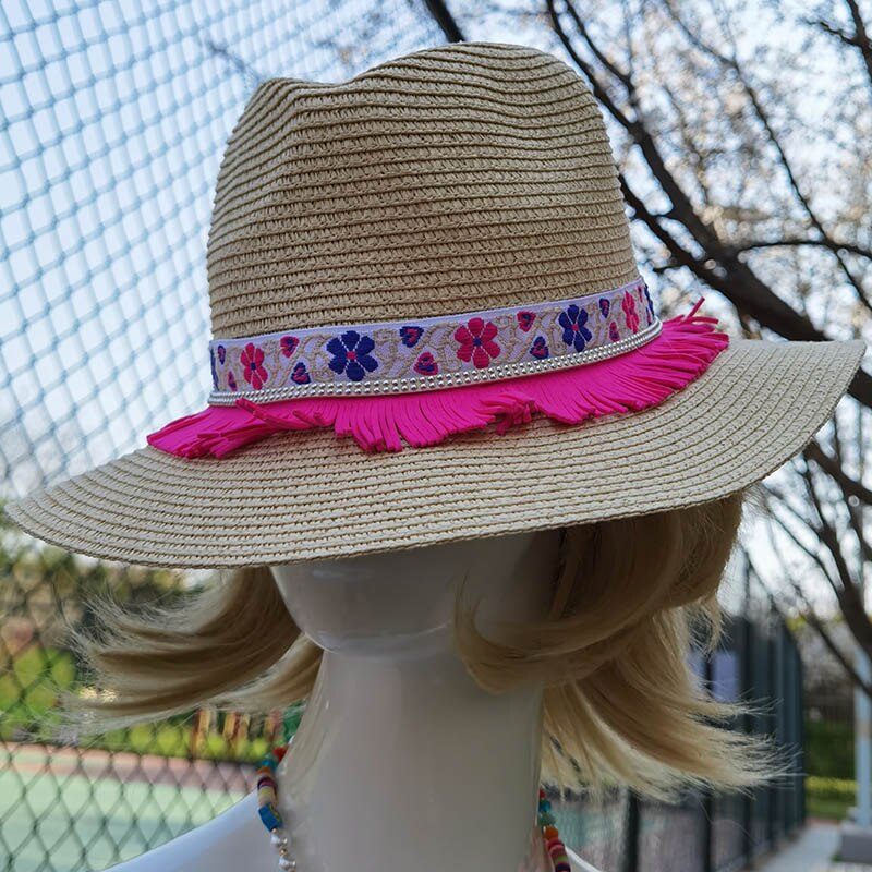 Spring style Women artificial Straw Hat Winter Autumn Wide Woman Panama Sombrero Cap for Party Go to Beach: color3