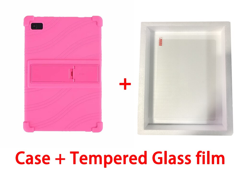Silicone Cover Case for Teclast P20hd Stand Thickened Stand Soft Cover for Teclast P20 HD M40 Tablet PC: pink-Tempered film