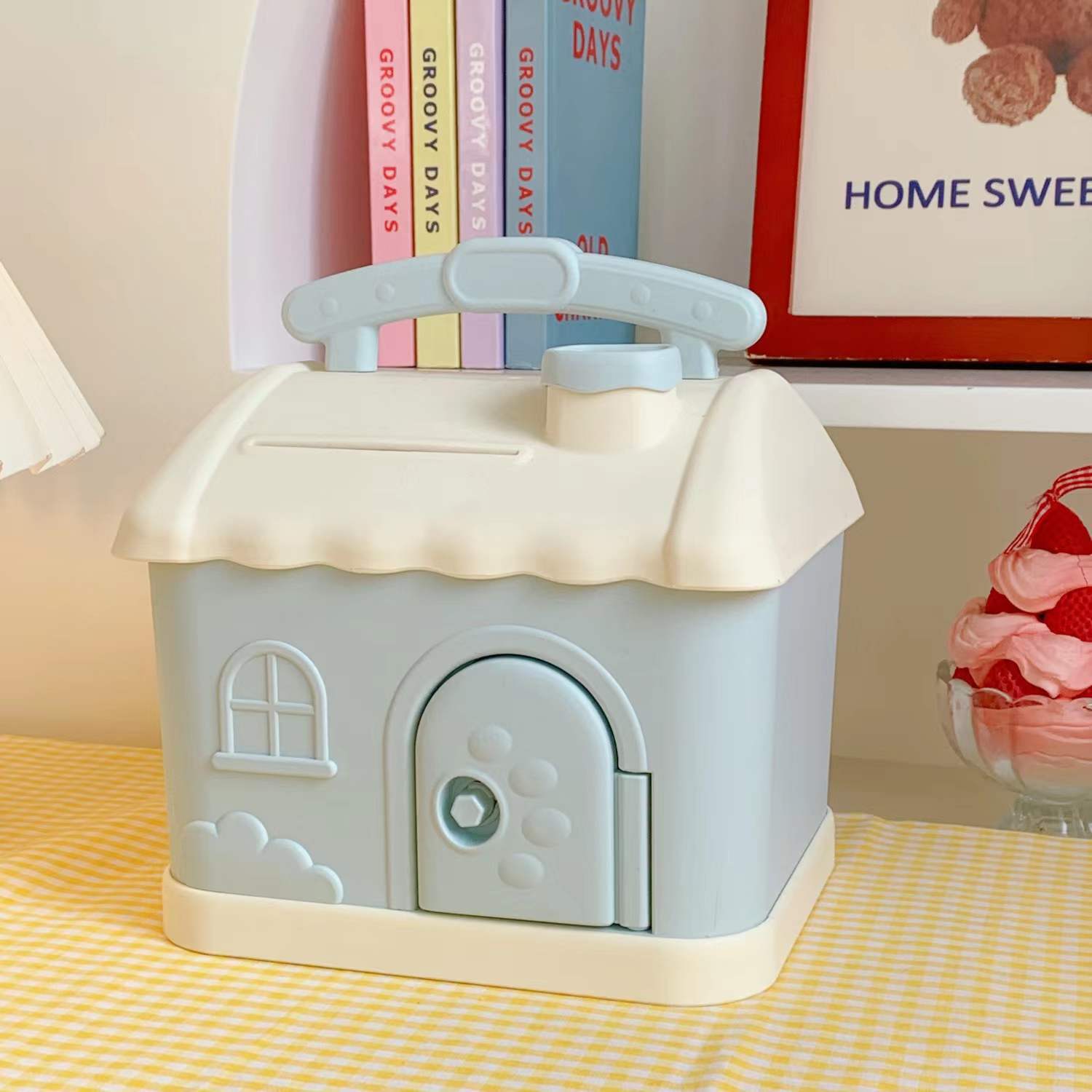 Piggy Bank Cartoon Shape Piggy Bank Cute Small House Can Withdraw Large Capacity Plastic Piggy Bank: 5