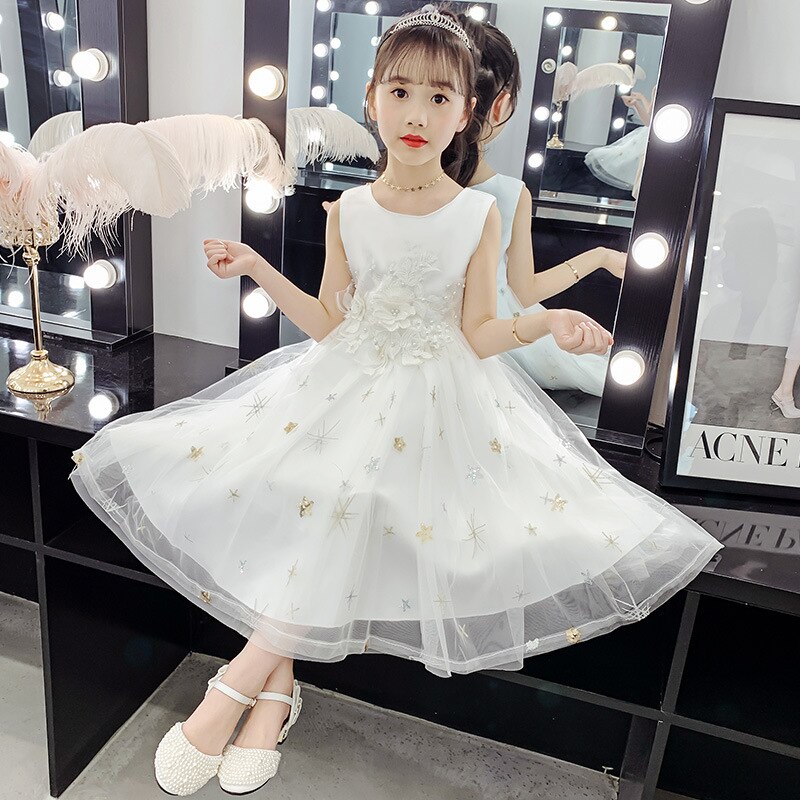 summer lace dress flower girl dress cupcake pageant dress: white / Child-10