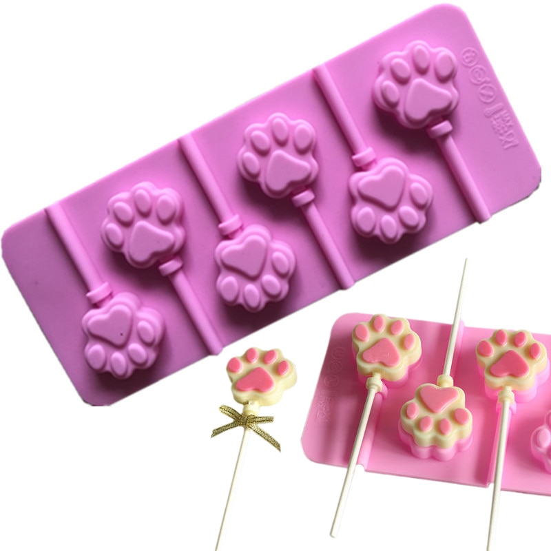 6 huller 3d katte hund pote form silikone slikkepinde form gør det selv chokolade sæbe former bageform wienerbrød bagegrej kage dekorationsværktøj