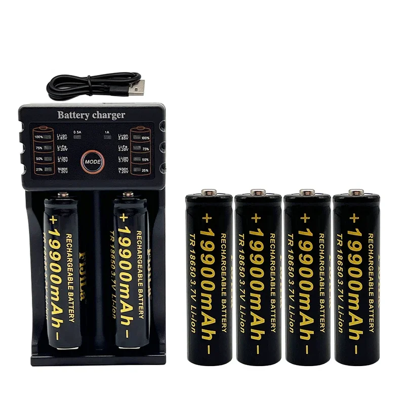100% 18650 battery 3.7V 19900mAh rechargeable lithium ion battery with Led flashlight charger Toy battery + Charger