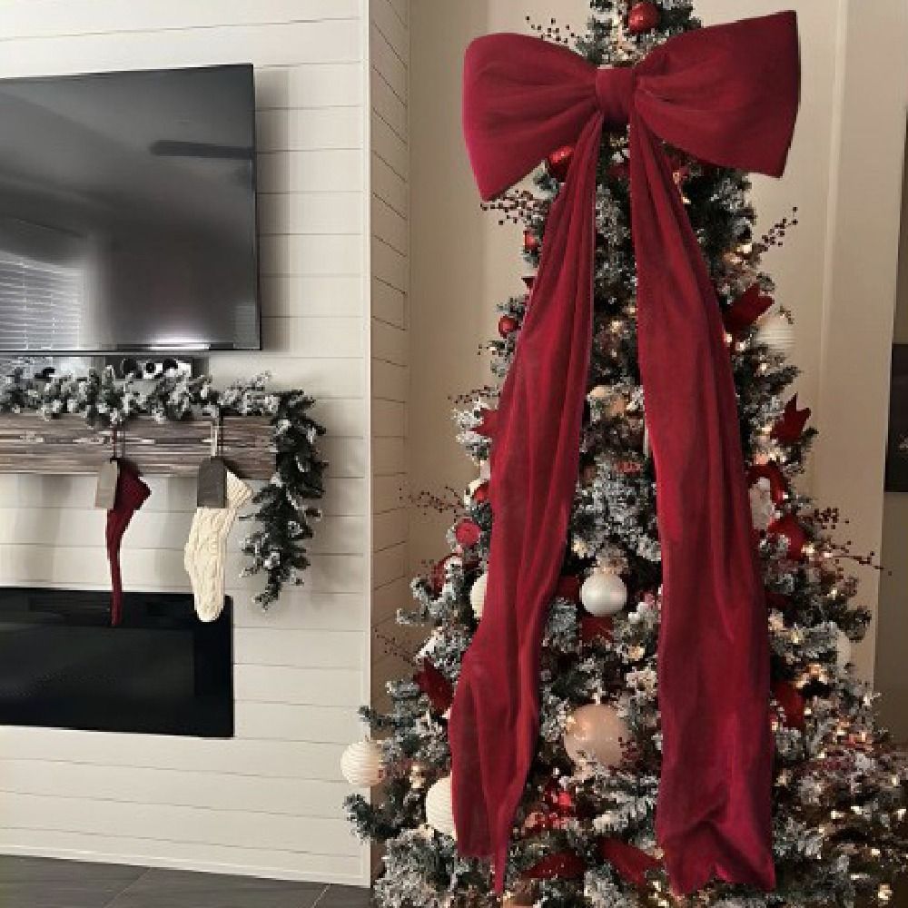 Large Christmas Bowknot Satin Extra Large Xmas Tree Topper Bows 50x180cm Red/White Ribbon Bowknot Decorations Xmas Decor