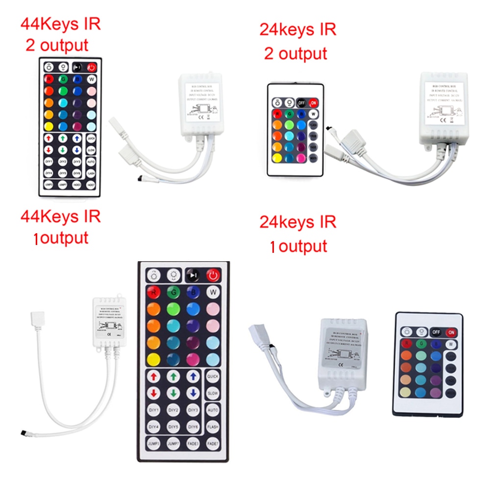 44 Toetsen 24 Toetsen DC12V Dual Connectors Uitgang Ir Afstandsbediening Rgb Controller Lamp Dimmer Voor 10M 5M 3528 2835 5050 Rgb Led Strip Licht