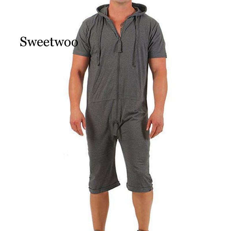 men's jumpsuit One-piece Man Playsuit Summer Zipper Short Sleeve Male Jumpsuit Streetwear Overalls: Dark Grey / S