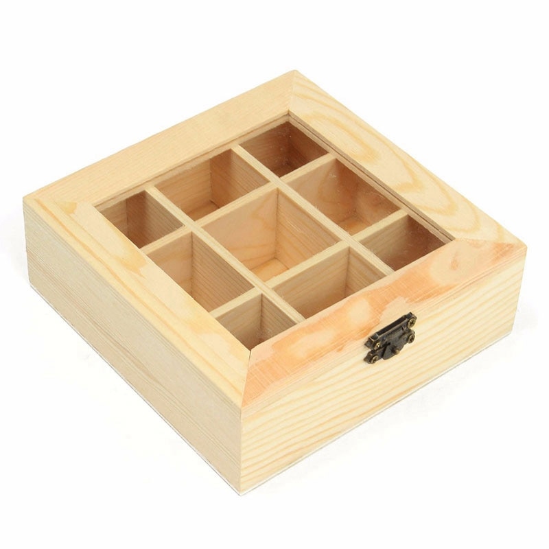 Træ tepose smykker arrangør kiste opbevaringsboks 9 rum te boks arrangør træ sukker pakke beholder