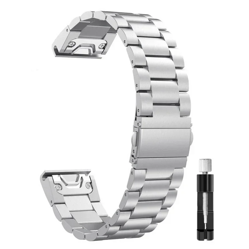 Bracelet en acier inoxydable pour Garmin Fenix 8 7 Pro 7X 6X 5X 8X Plus, bracelet métallique pour Garmin Tactix 8 9 7 Epix Pro QuickFit: Argent / 19mm