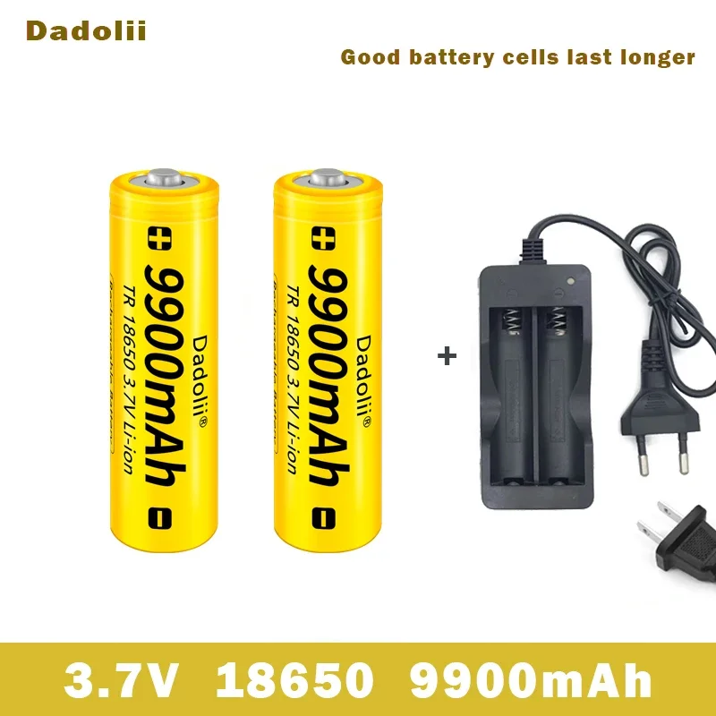 18650 Battery Rechargeable Battery 3.7V 18650 9900mAh Capacity Li-ion Rechargeable Battery For Flashlight Torch Battery+Charger: GRAY
