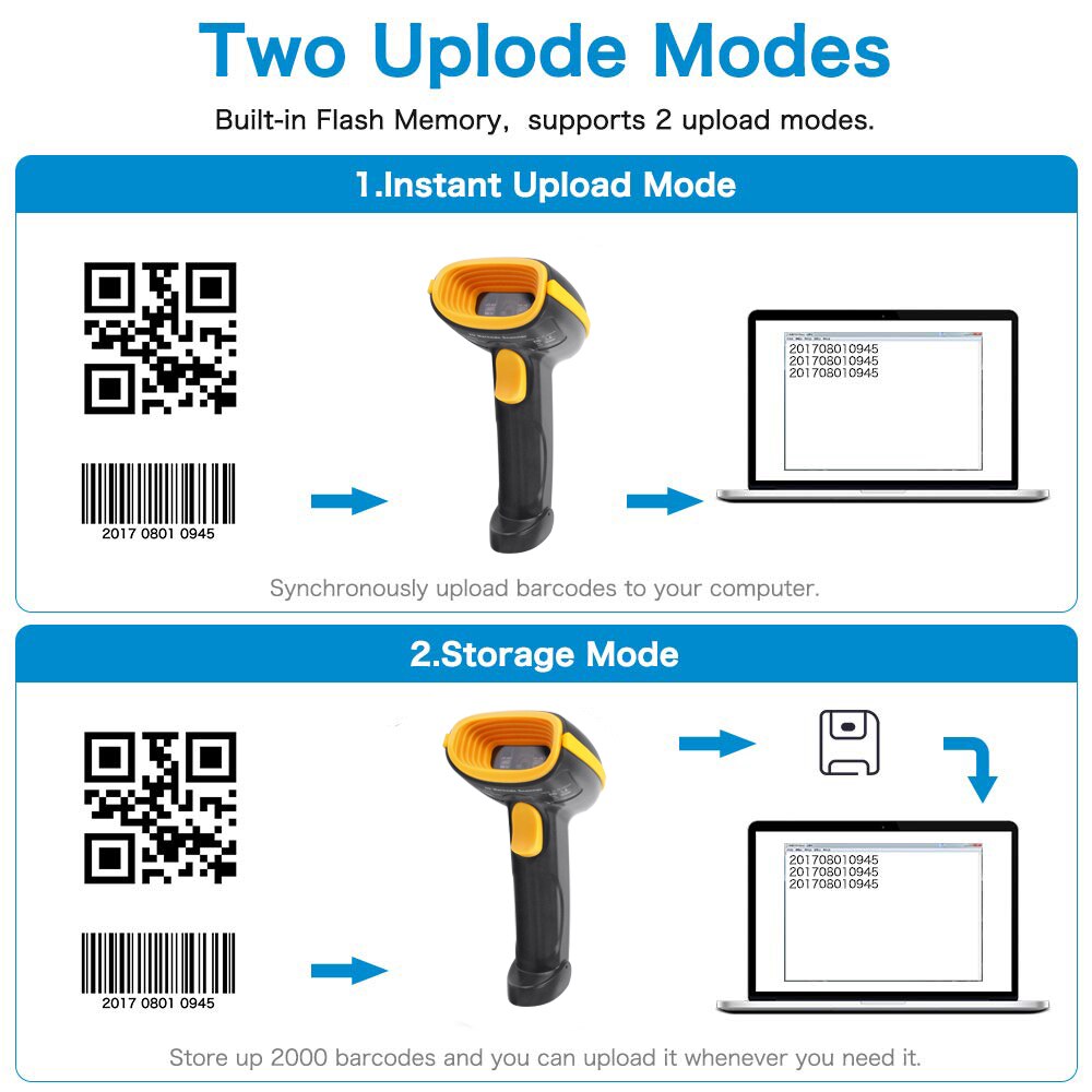 Wireless Wired Handheld Bluetooth Barcode Scanner 1D/2D QR Bar Code Reader for Inventory POS Terminal