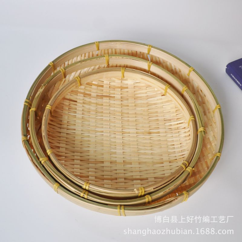 Handgemaakte Weven Bamboe Zeef Vlot Ronde Stoffer Diy Decoratieve Fruit Brood Mand Keuken Bergingen