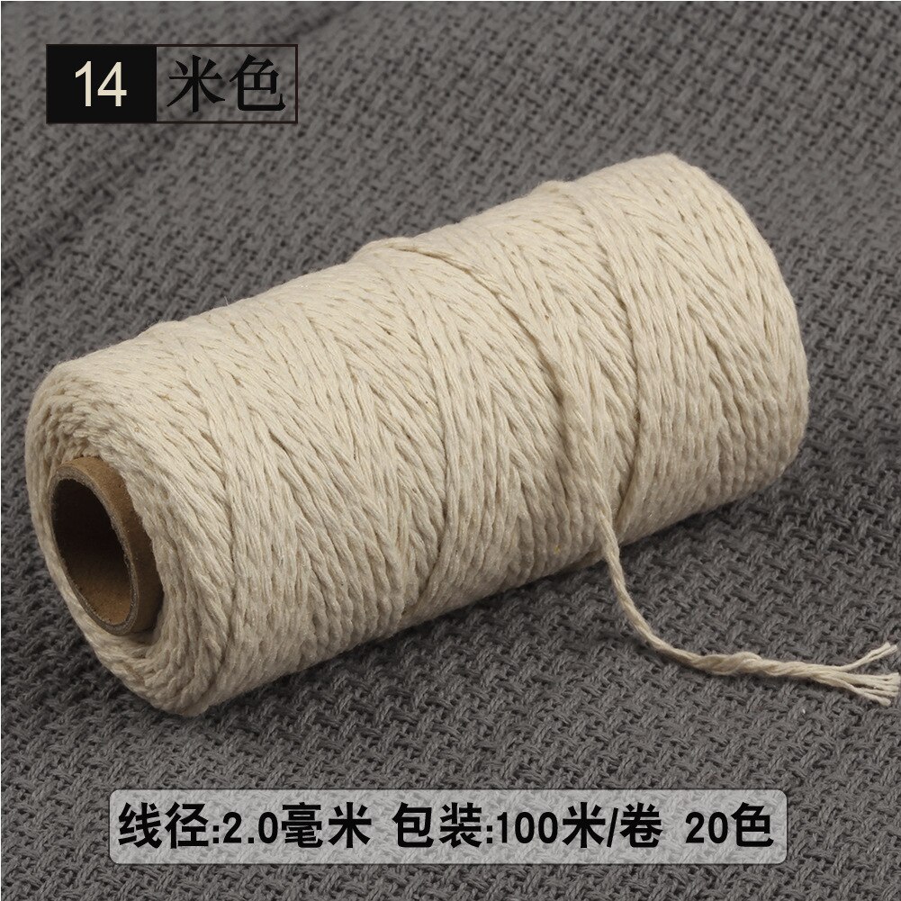 2mm Thick Cotton Cord Rope Thread Yarn Crochet Macrame Cotton Cord Reel 100M: Beige