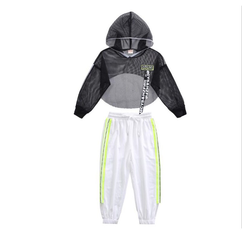 Vêtements de danse Hip Hop pour enfants, sweat à capuche, t-shirt, hauts, pantalons de jogging blancs pour filles, Costume de danse Jazz, vêtements de rue